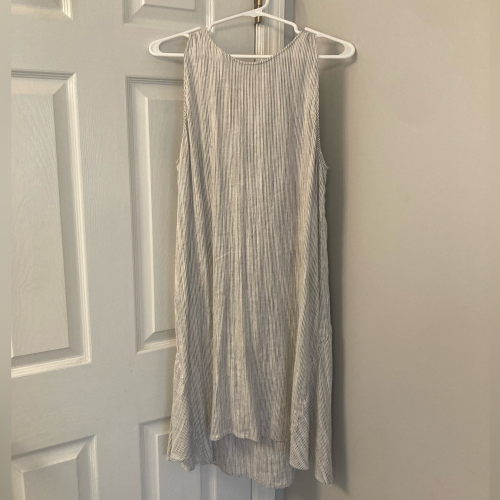Theory Striped Sleeveless Midi Dress Linen Blend Size 12